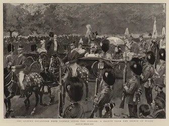 La partenza della regina da Londra dopo il Giubileo, un saluto dal principe di Galles